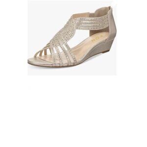 YDN Gold Women Summer Wedge Glitter Sandals Open Toe Rhinestones Cross